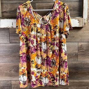 Hindenburg Womens Fall Floral Blouse, Keyhole Back, Size 2X, Fall Colors